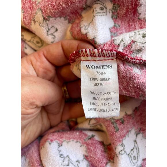 Woolrich Cozy Cotton Sheep Print Red Long Sleeve Night Sleep Dress Shirt Sz S/M - Picture 8 of 11